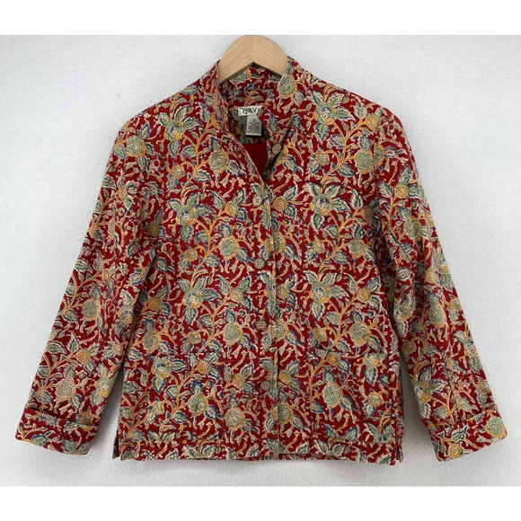 Orvis Jackets & Blazers - ORVIS Top Womens XS Floral Button Front Long Sleeve Jacket Cotton Red